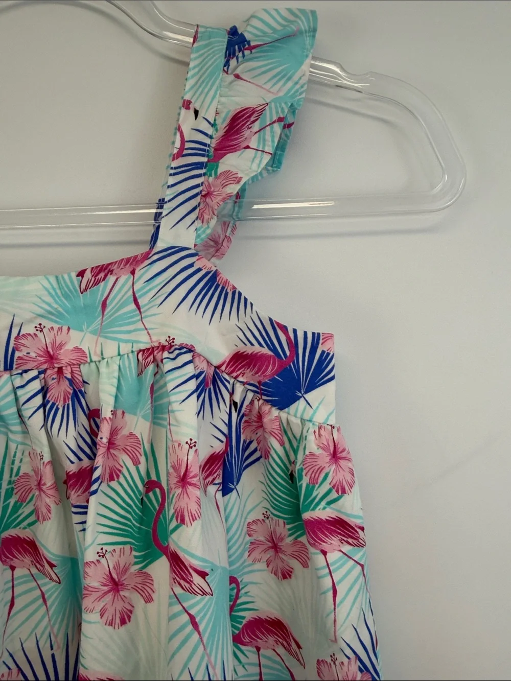 Gymboree Seaside Flamingo Tropical Print Sundress Teal Pink Blue Girls 10